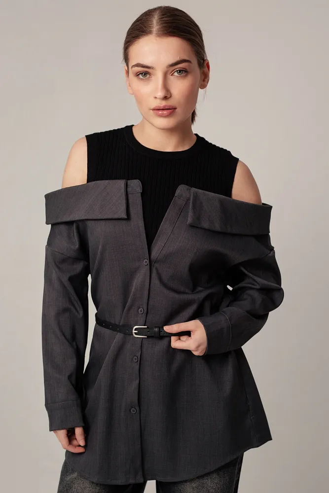 Рубашка с открытыми плечами oversize 