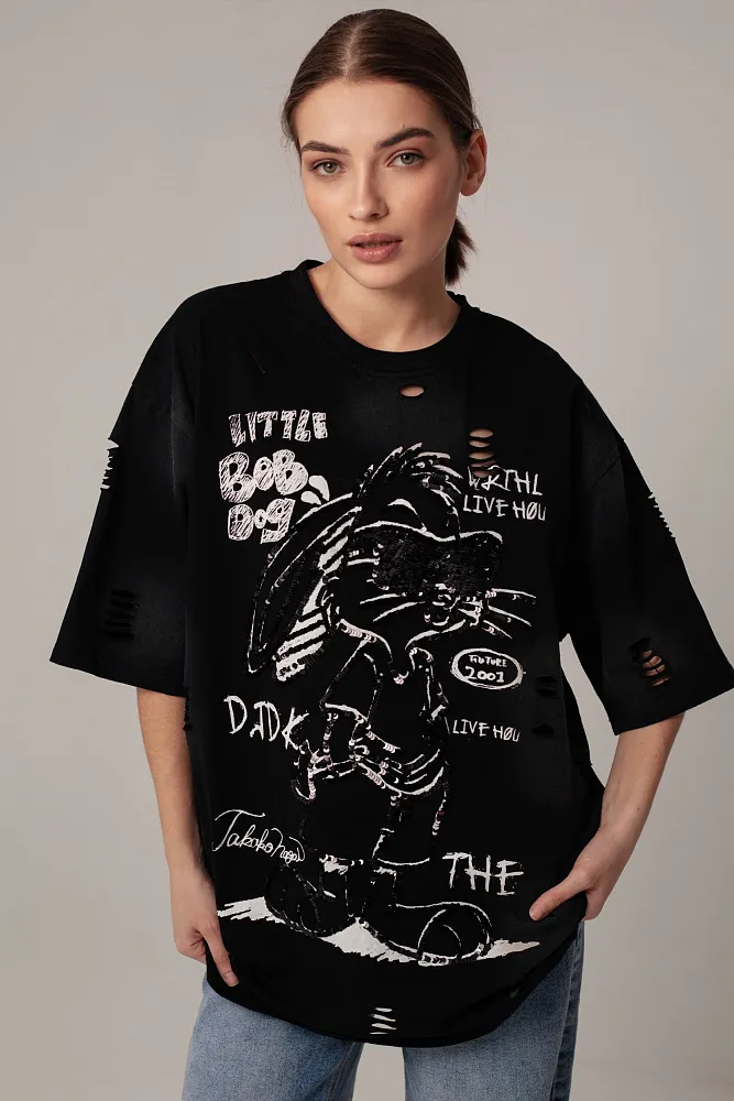 Футболка oversize с пайетками