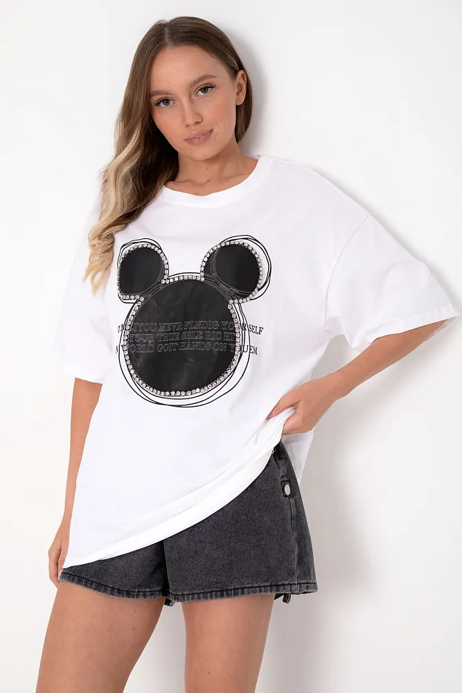 Футболка oversize с кристаллами