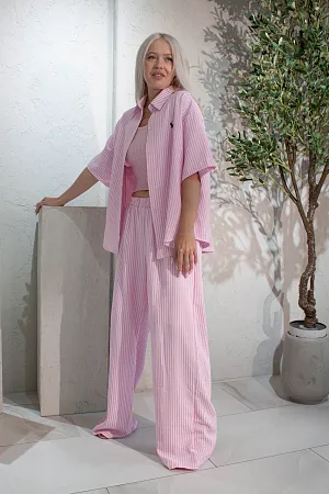 Костюм oversize рубашка, топ и брюки