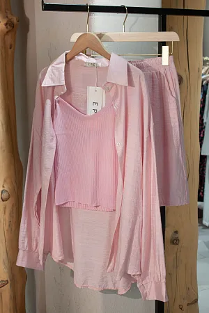 Костюм oversize рубашка, топ и шорты
