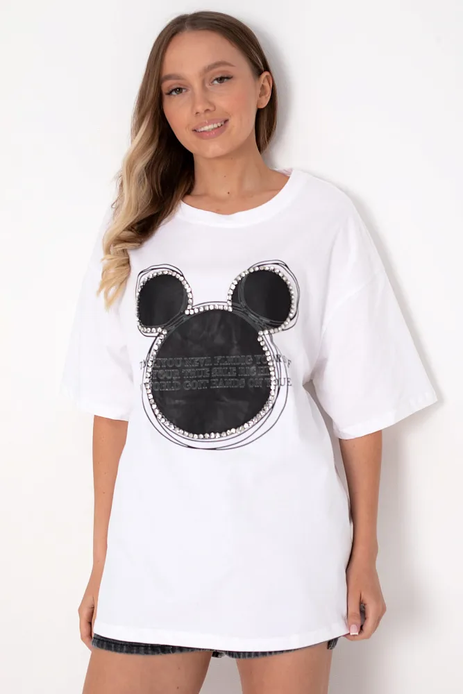 Футболка oversize с кристаллами