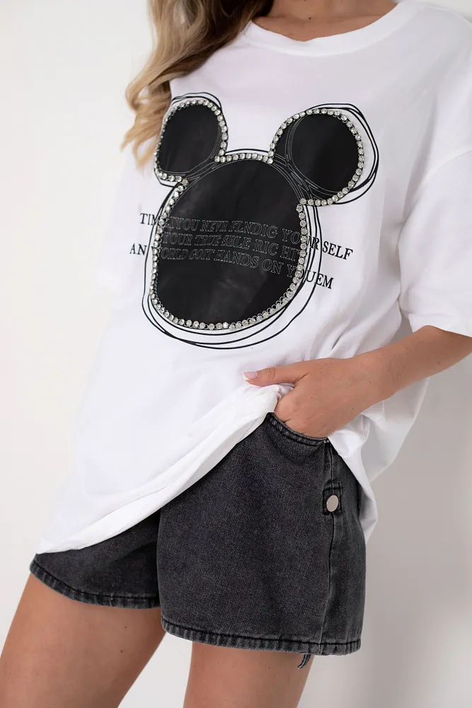 Футболка oversize с кристаллами