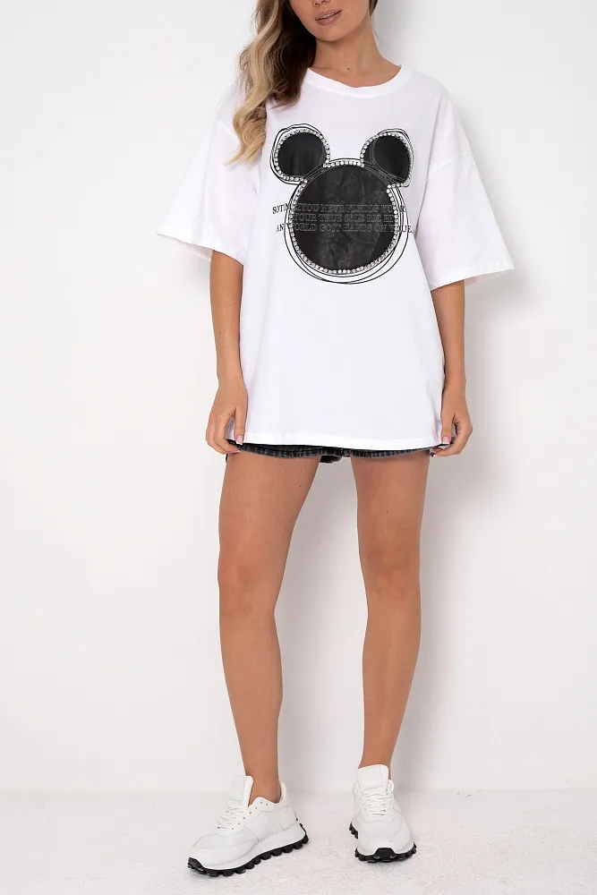 Футболка oversize с кристаллами