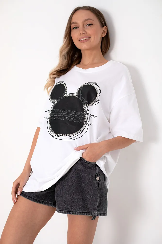 Футболка oversize с кристаллами