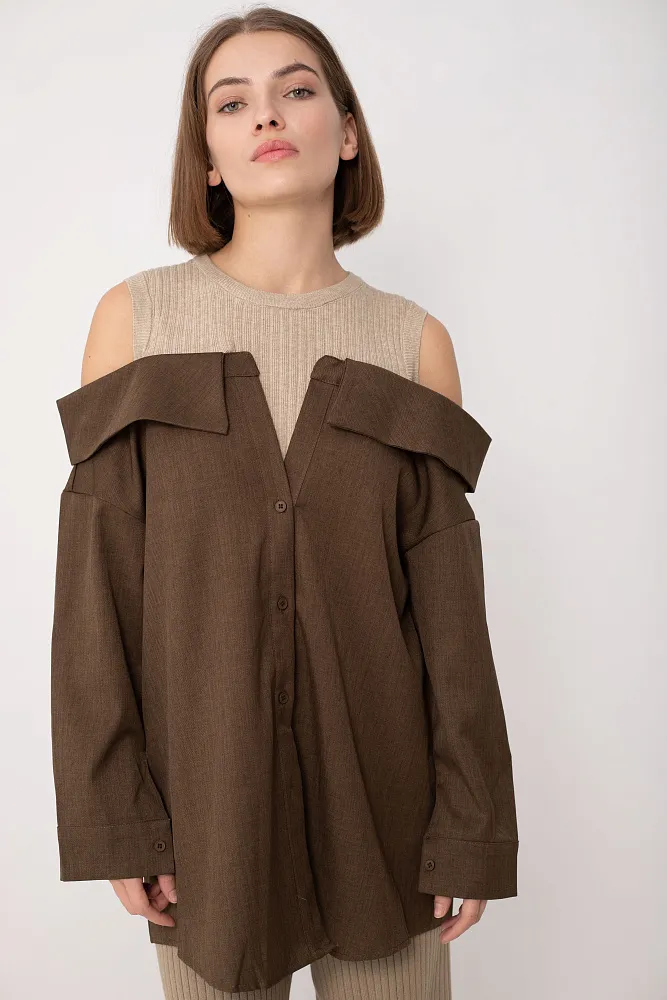 Рубашка с открытыми плечами oversize 