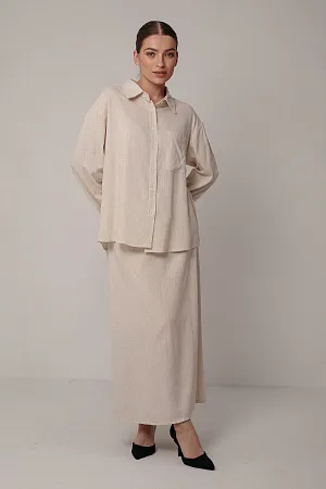 Льняной костюм рубашка и юбка