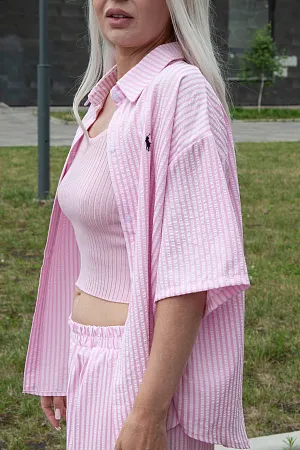 Костюм oversize рубашка, топ и брюки