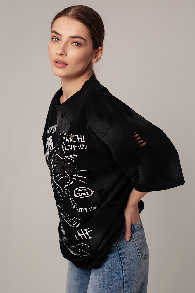 Футболка oversize с пайетками