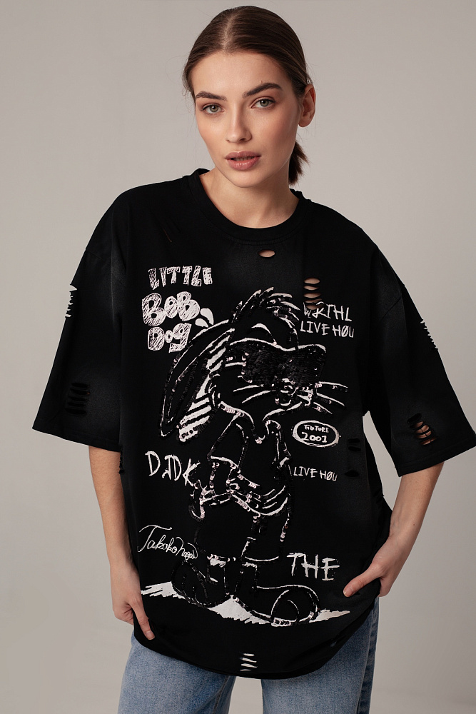 Футболка oversize с пайетками