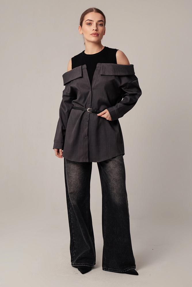Рубашка с открытыми плечами oversize 