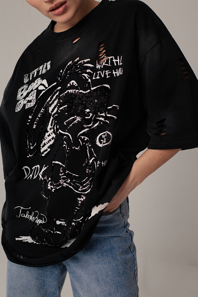 Футболка oversize с пайетками