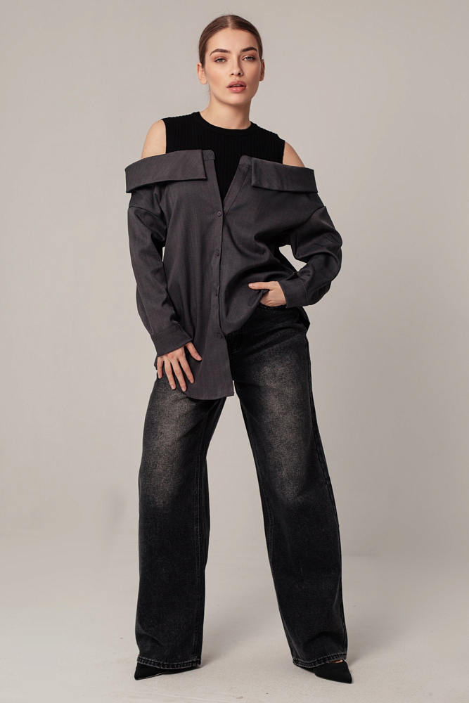 Рубашка с открытыми плечами oversize 