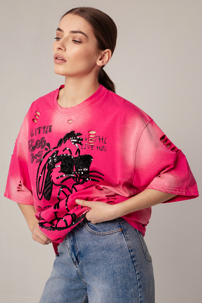 Футболка oversize с пайетками