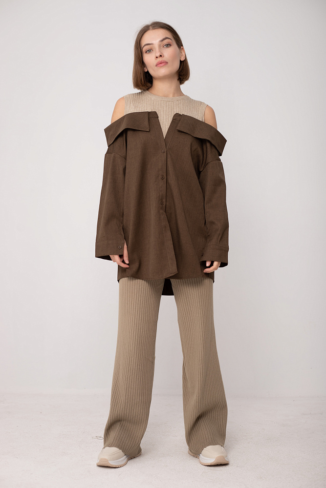 Рубашка с открытыми плечами oversize 